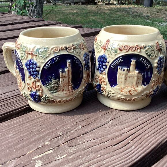 Vintage German Ceramic Beer Stein Mug Castle Scene Set of 3 - Picture 2 of 7